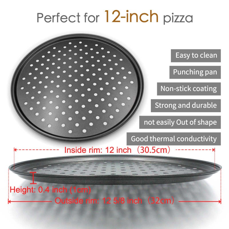 Handook Pizza Pan for Oven, Nonstick Pizza Pans, Carbon Steel Pizza Pan with Holes, Pizza Baking Pan for Oven Baking Supplies, for Home Baking Kitchen Oven Restaurant (12 Inch) - Image 3